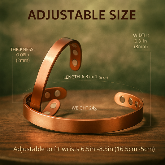 Adjustable Pure Copper Magnetic Bracelet (99.9% Copper,  Men and Women Magnet Healing Bangle