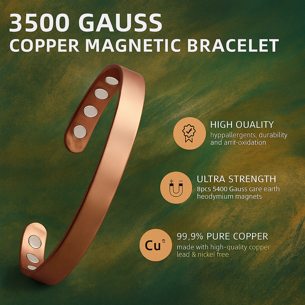 Adjustable Pure Copper Magnetic Bracelet (99.9% Copper,  Men and Women Magnet Healing Bangle