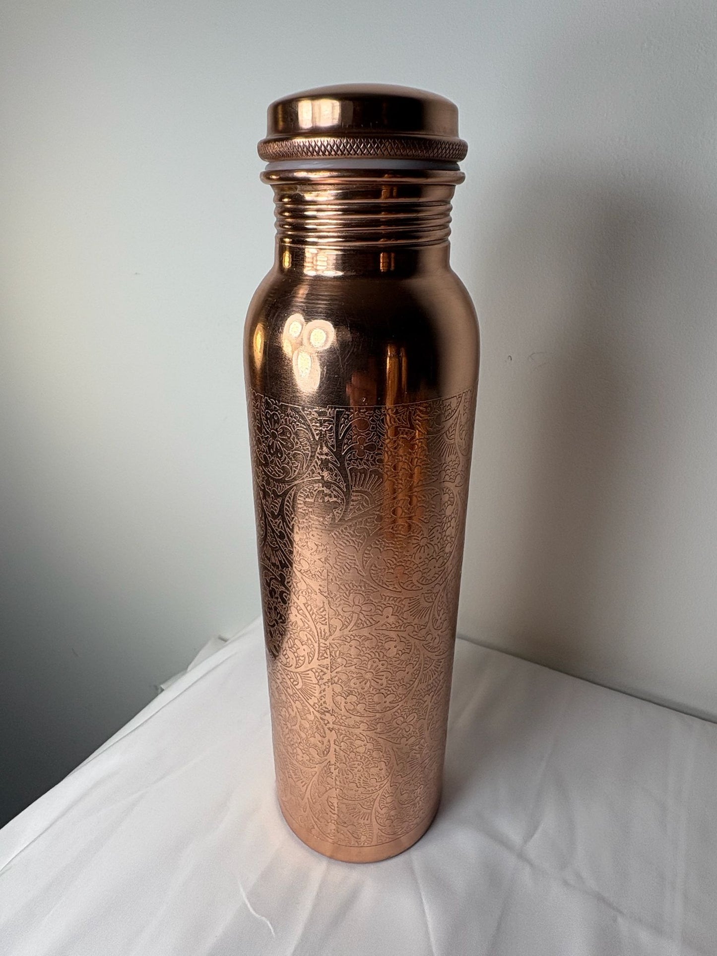 Engraved Pure Copper Water Bottle-Leak proof Unique Design Yoga Bottle-Ayurvedic copper bottle 950m