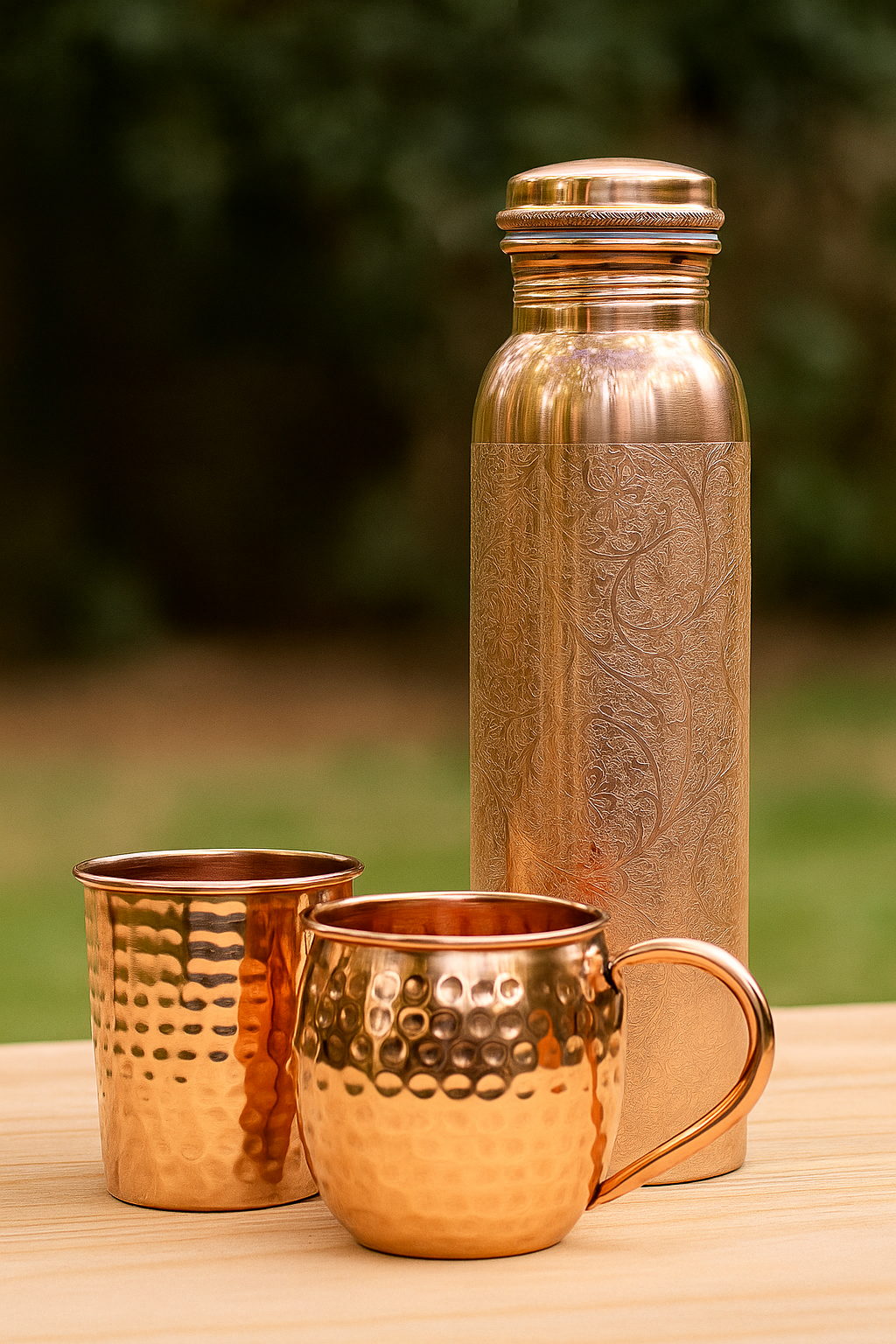 Engraved Pure Copper Water Bottle-Leak proof Unique Design Yoga Bottle-Ayurvedic copper bottle 950m