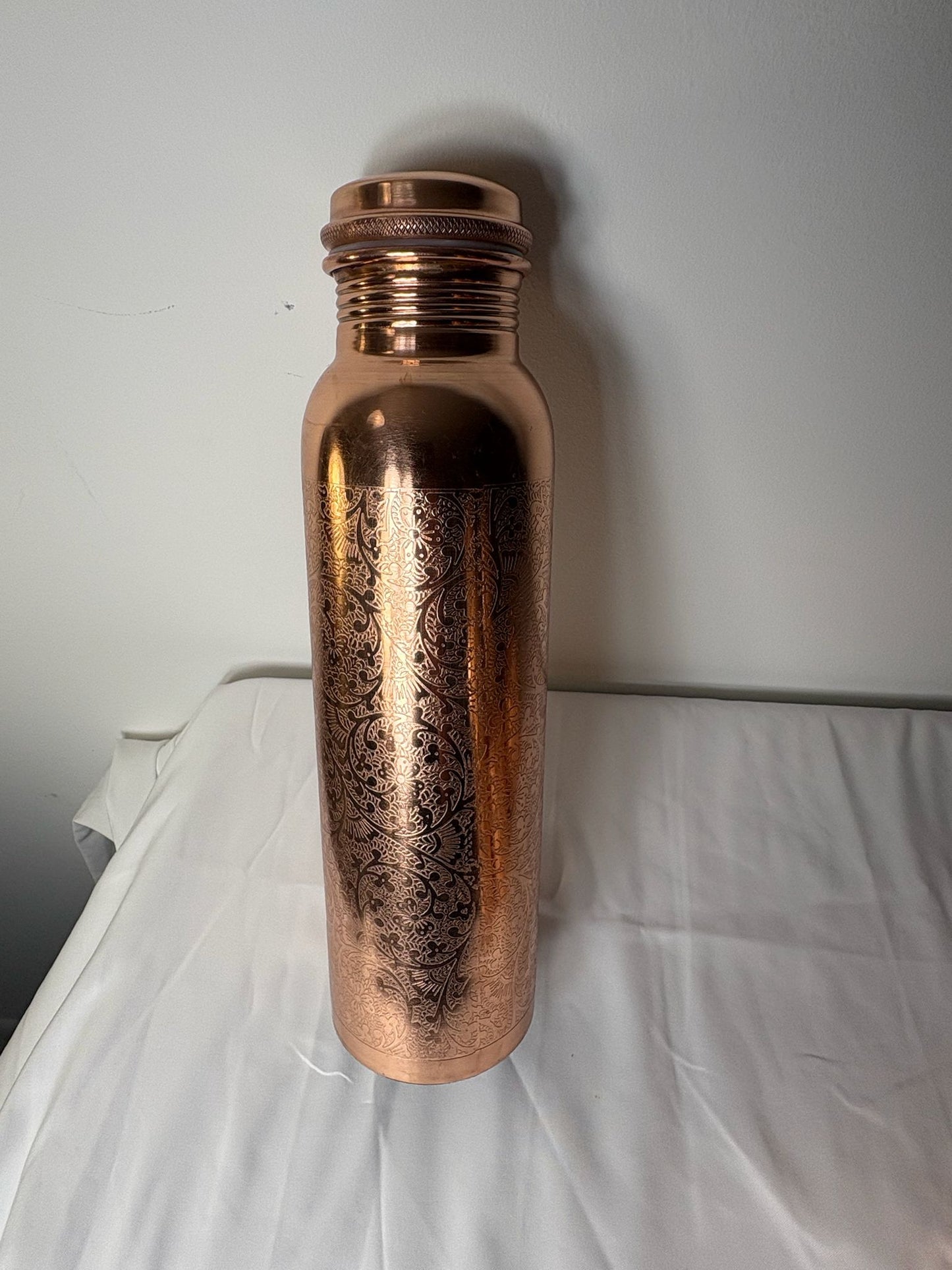 Engraved Pure Copper Water Bottle-Leak proof Unique Design Yoga Bottle-Ayurvedic copper bottle 950m