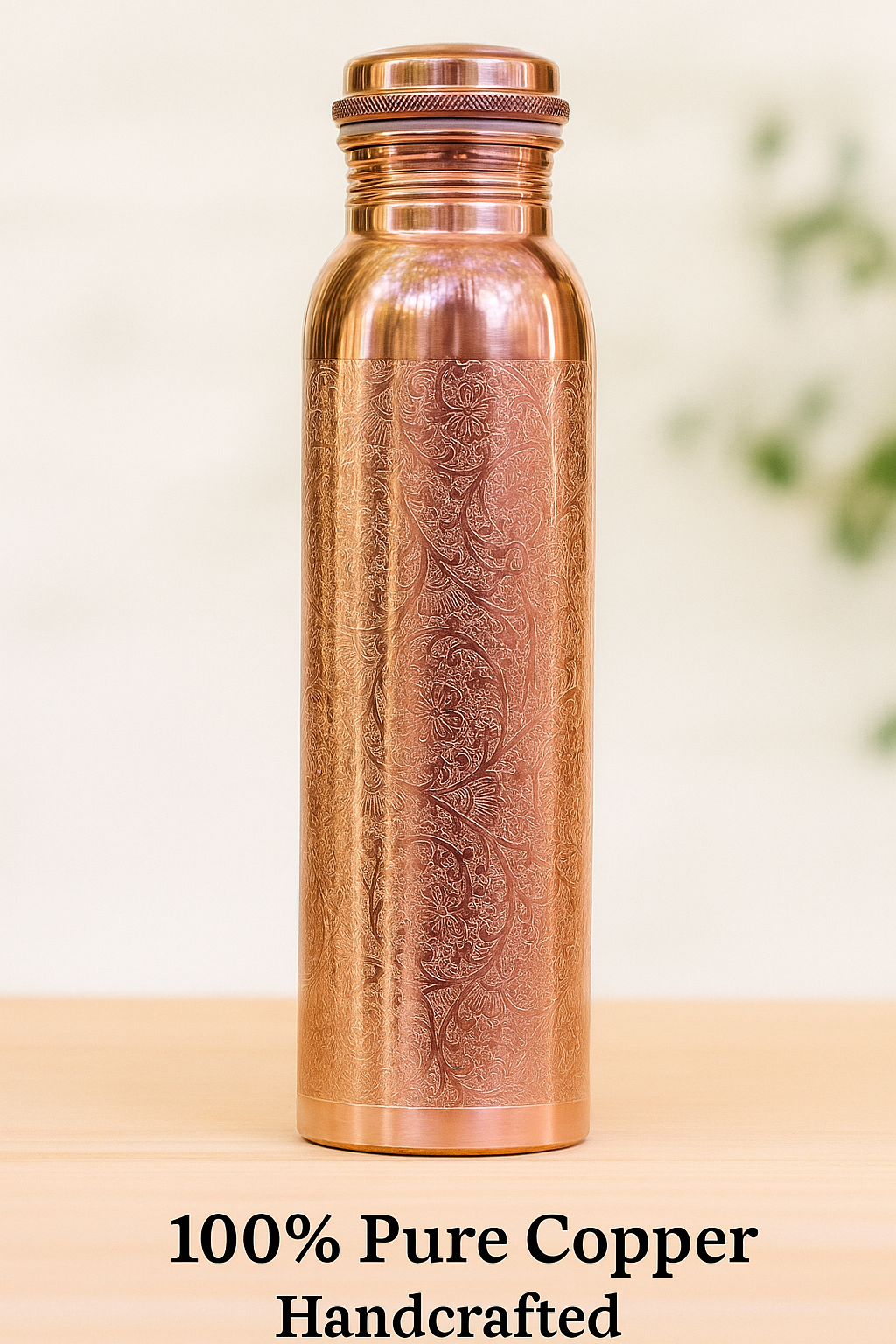 Engraved Pure Copper Water Bottle-Leak proof Unique Design Yoga Bottle-Ayurvedic copper bottle 950m