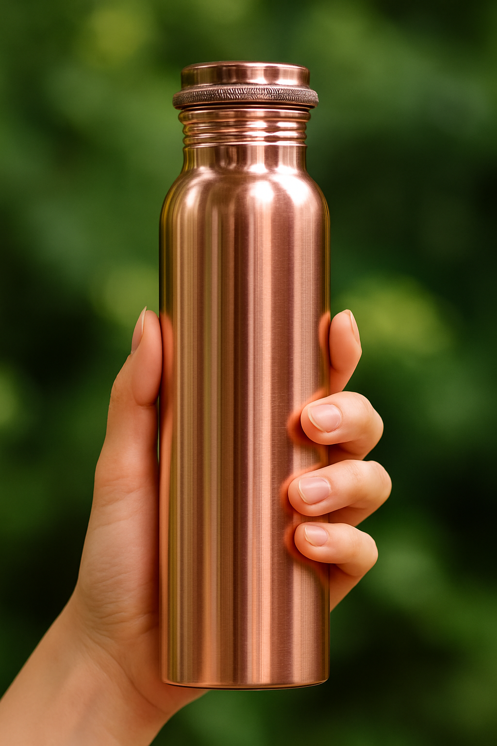 Polished Pure Copper Water Bottle – 950 ml | Leak-Proof Ayurvedic Yoga Bottle | Unique Design