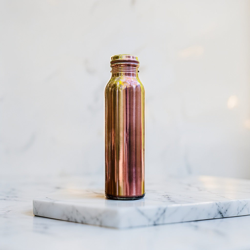 Polished Pure Copper Water Bottle – 950 ml | Leak-Proof Ayurvedic Yoga Bottle | Unique Design