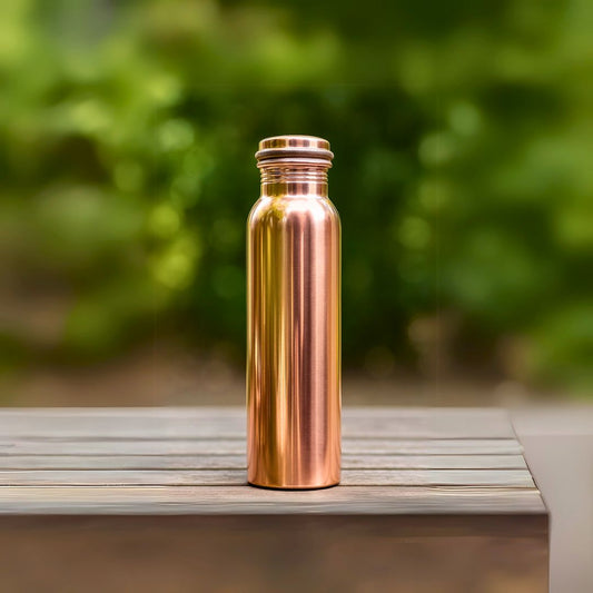Polished Pure Copper Water Bottle – 950 ml | Leak-Proof Ayurvedic Yoga Bottle | Unique Design