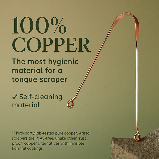 Copper Tongue Scraper (2-Pack) for Adults & Kids: Improves Bad Breath & Oral Hygiene. Includes Travel Pouches. Pure Copper.