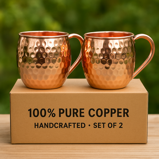 Moscow Mule Copper Mugs – 100% Pure Copper, Handcrafted, Food Safe Drinkware, Premium Bar Gift, Housewarming Gift Set