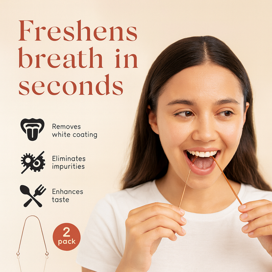 Copper Tongue Scraper (2-Pack) for Adults & Kids: Improves Bad Breath & Oral Hygiene. Includes Travel Pouches. Pure Copper.