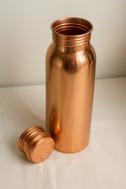 Polished Pure Copper Water Bottle – 950 ml | Leak-Proof Ayurvedic Yoga Bottle | Unique Design